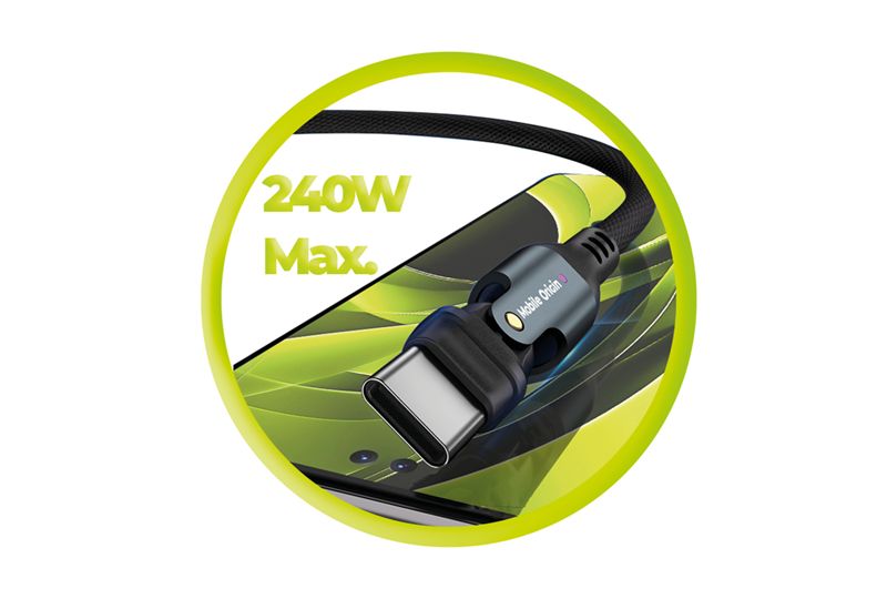 Cablu rotativ Mobile Origin USB-C la USB-C 240W incarcare rapida (iPhone 17 Pro Max, MO-240WRC-CB3) by www.silkase.ro